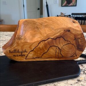 Wood Carved 'Hallelujah He Is Risen' Decorative Block - Natural Wood